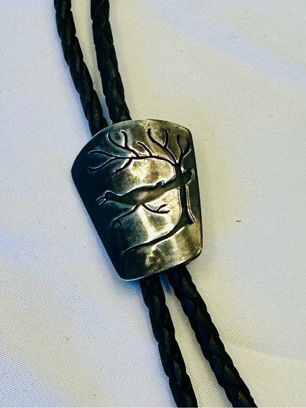 Vintage Sterling Silver Hopi Roadrunner & Tree Bolo Tie